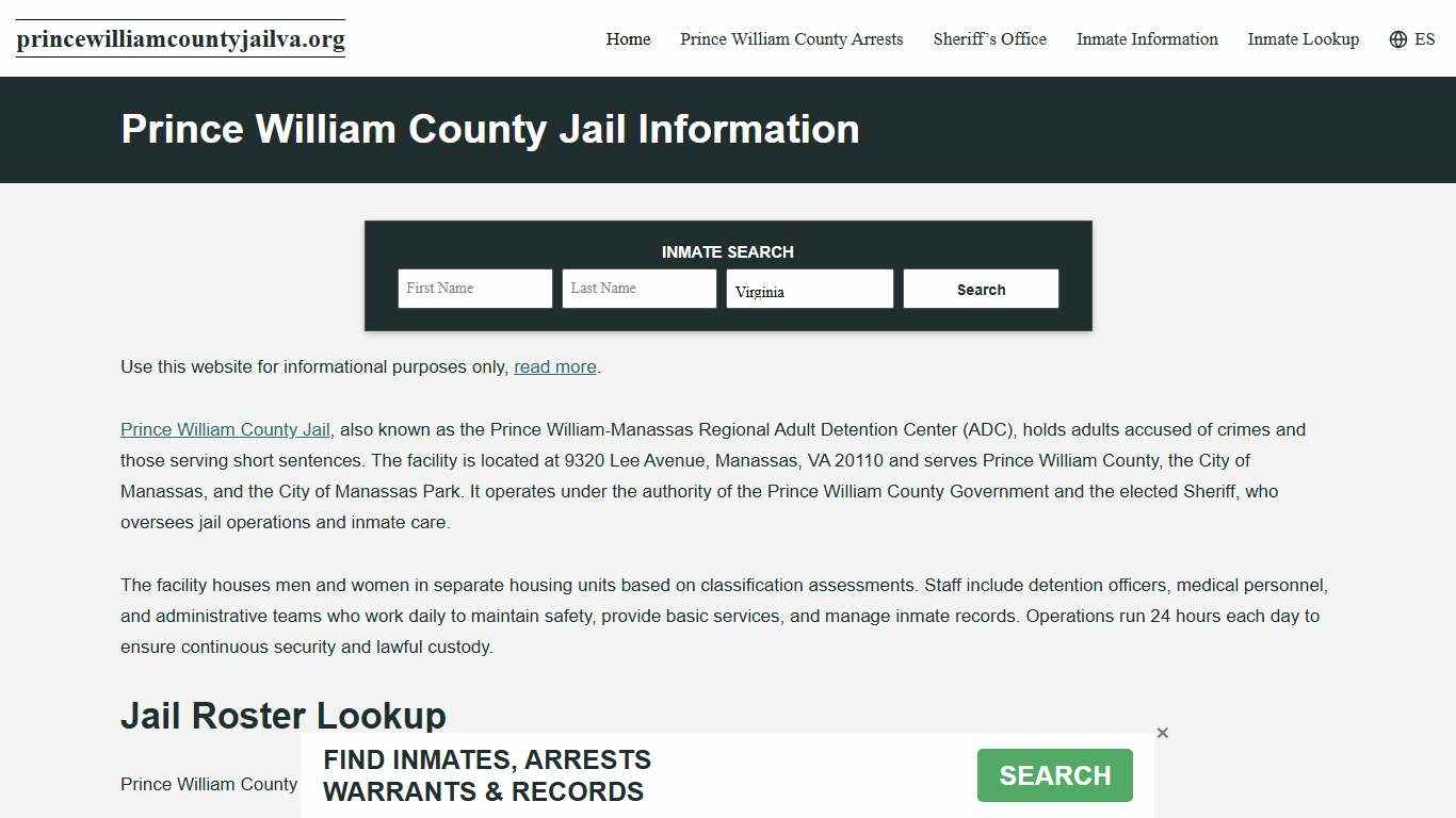 Prince William County, VA Jail Roster, Inmate Info
